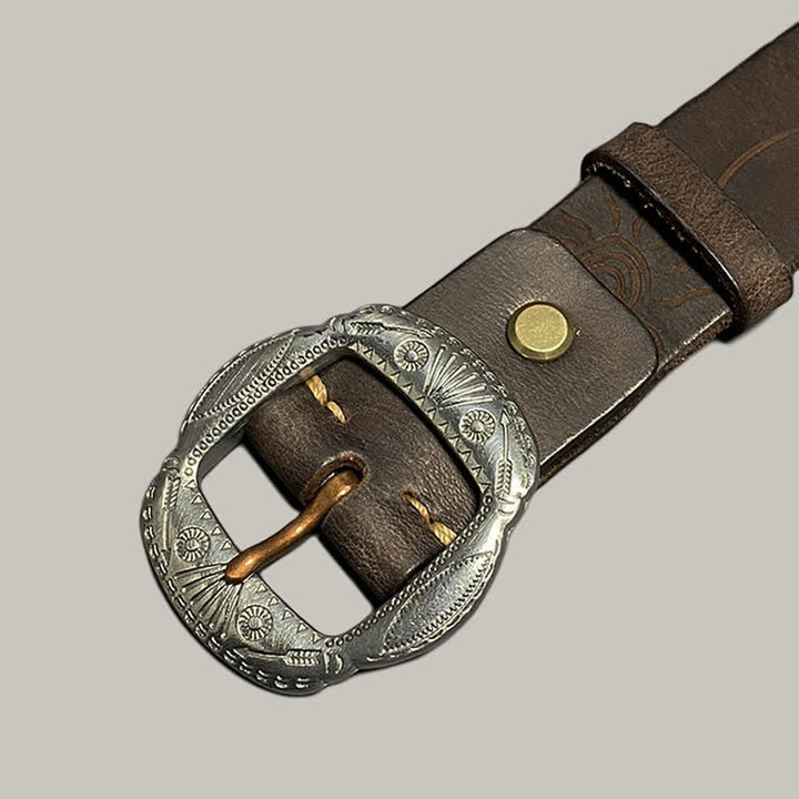 Retro geprägter Sonnemuster Gürtel mit silberner Schnalle aus Leder