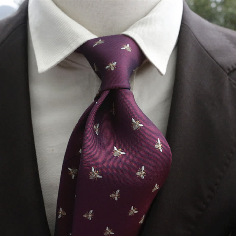 Krawatte mit niedlichen Honigbienen-Motiven für Herren - Burgund - image 0
