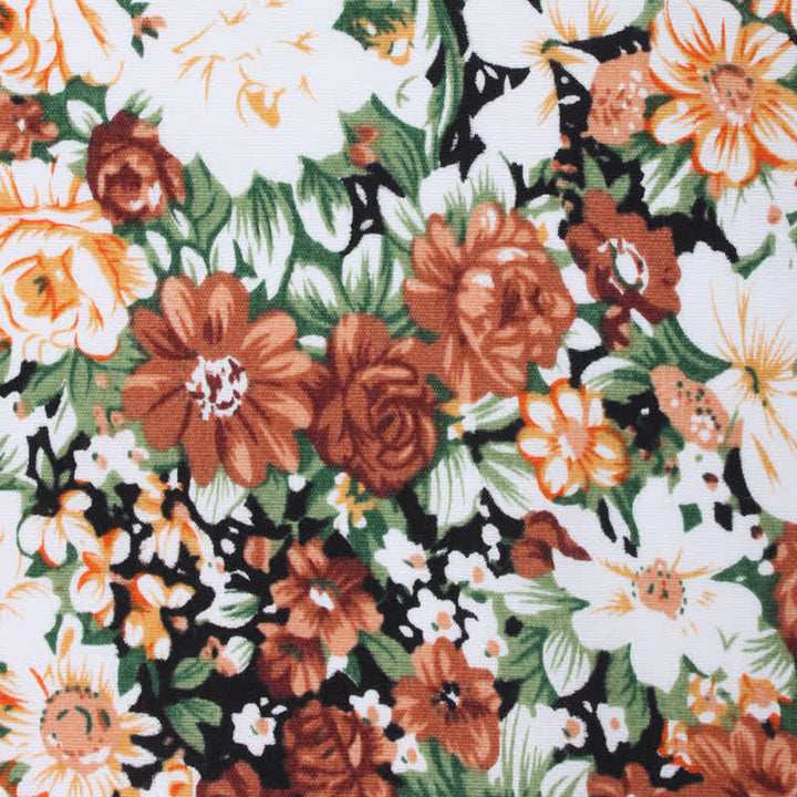 Herren Krawatte mit orangefarbenem Blumen- und Blättermuster aus Baumwolle