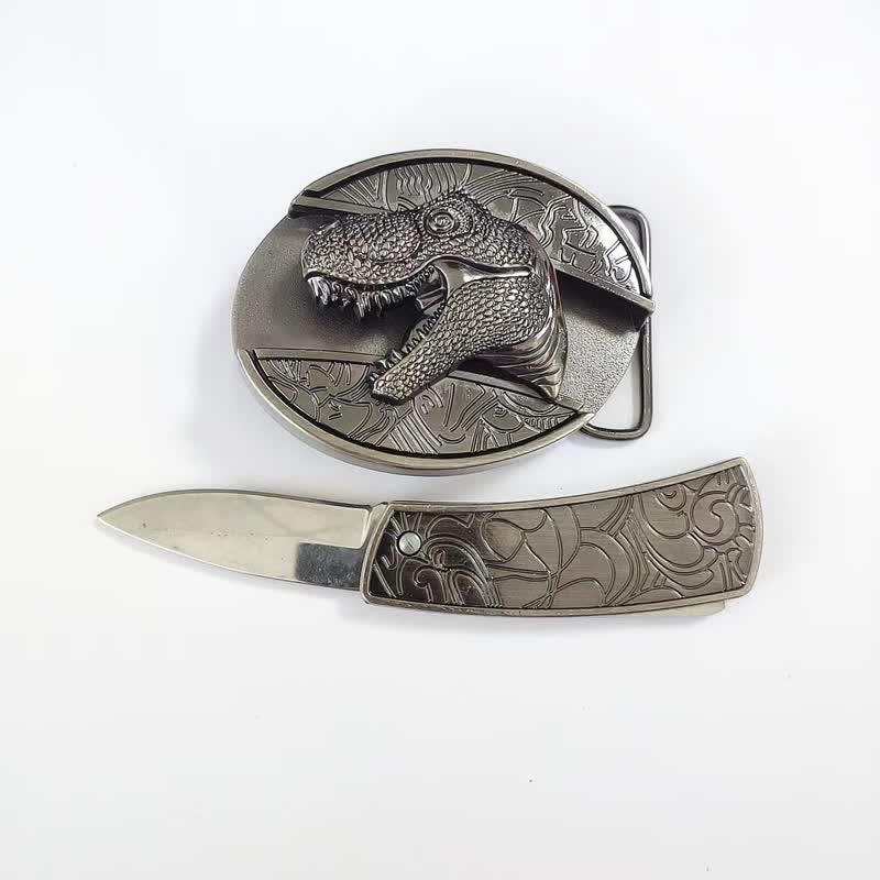 DIY Ledergürtel für Herren mit verstecktem Dinosaurier-Klappmesser