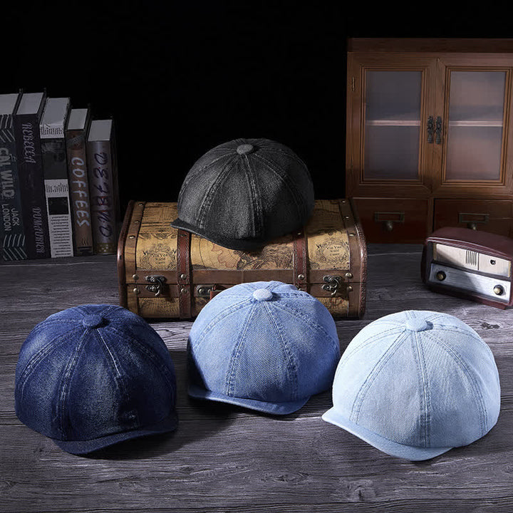 Vintage Wasch-Demin-Barett Hut mit Distressed-Effekt