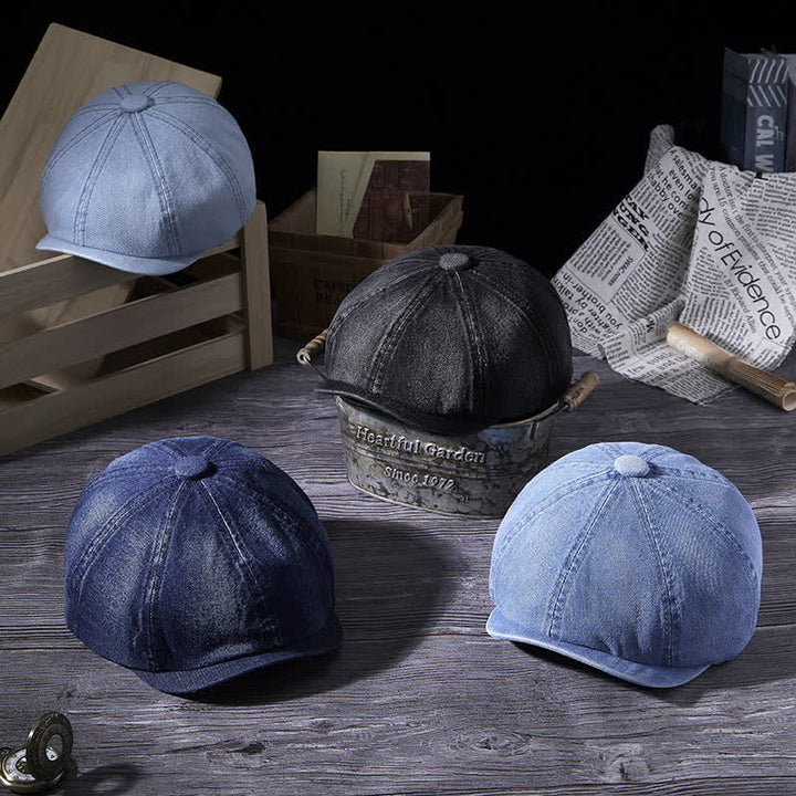 Vintage Wasch-Demin-Barett Hut mit Distressed-Effekt