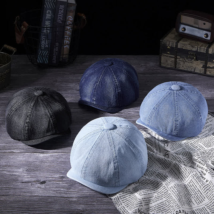 Vintage Wasch-Demin-Barett Hut mit Distressed-Effekt