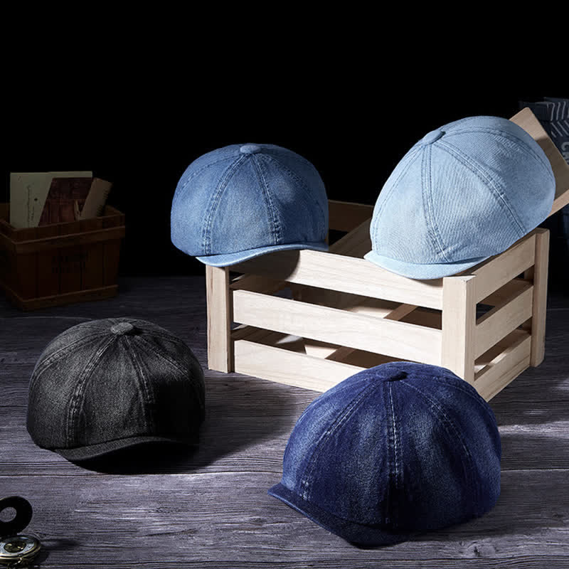 Vintage Wasch-Demin-Barett Hut mit Distressed-Effekt