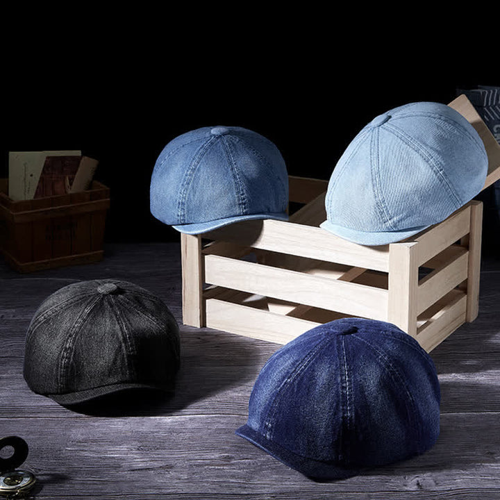Vintage Wasch-Demin-Barett Hut mit Distressed-Effekt