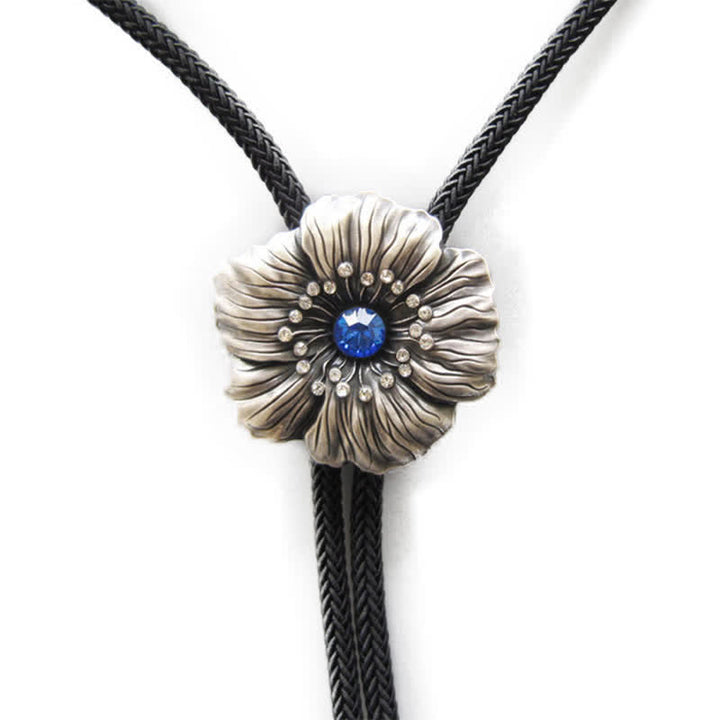 Blaue künstliche Kristall-Rhinestone-Blumenform-Bolo-Krawatte