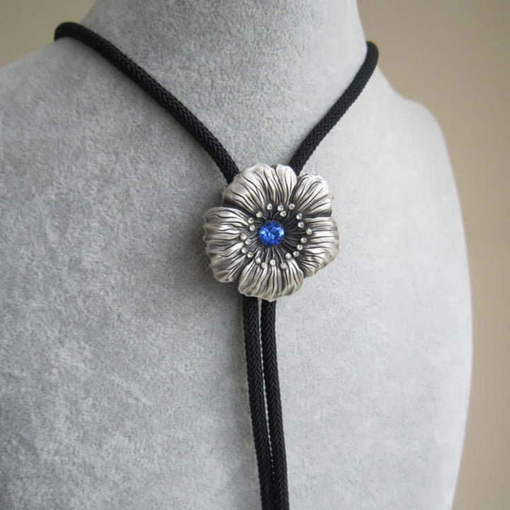 Blaue künstliche Kristall-Rhinestone-Blumenform-Bolo-Krawatte
