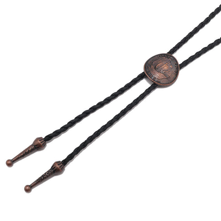 Three Sailboats Ancient Coin Leder-Bolo-Krawatte mit antiker Münze