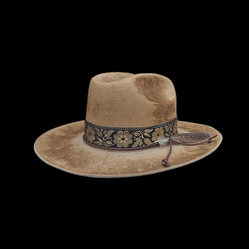 Jacquard Blüten Dekorative Federn Woll Cowboyhut - image 1