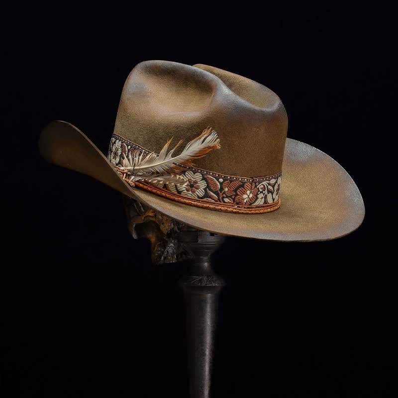 Jacquard Blüten Dekorative Federn Woll Cowboyhut - Kamel - M (22"-21 7/8") - image 0