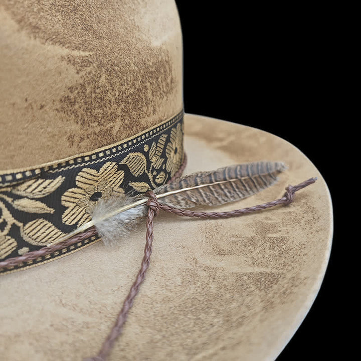 Jacquard Blüten Dekorative Federn Woll Cowboyhut