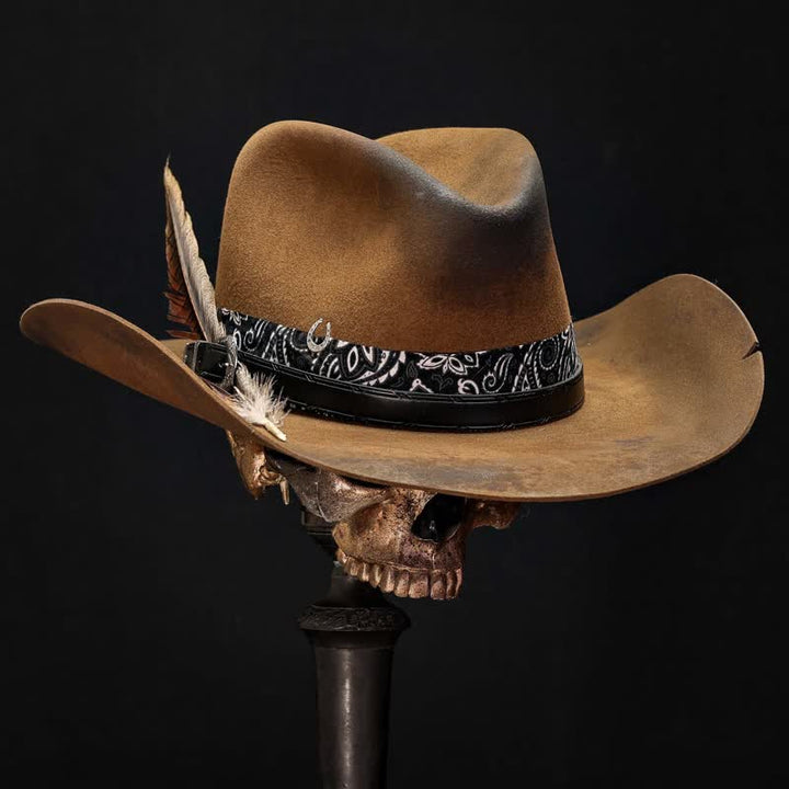 Paisley Lederband Federn Woll-Cowboyhut