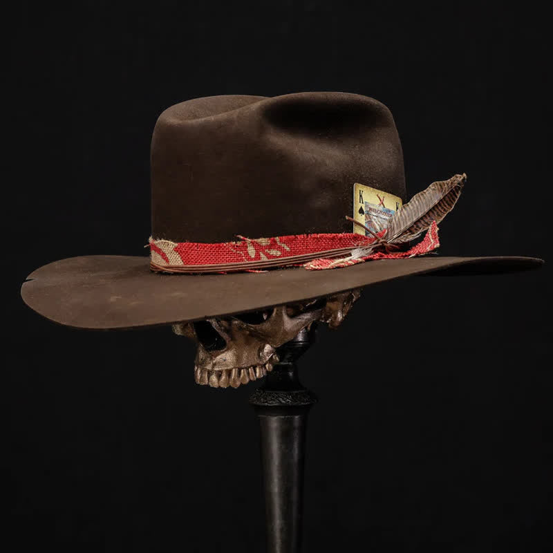 Dunkelbrauner Cowboyhut aus Wollimitat und rotem Stoff - Dunkelbraun - L (23 1/4"-23 5/8") - image 0