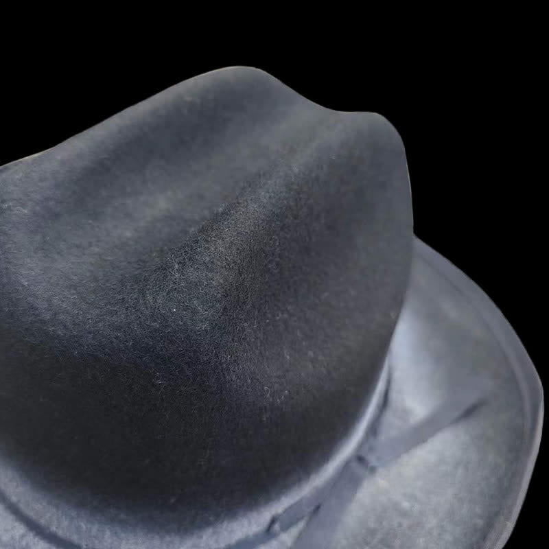 Schwarzer Gealterter Woll-Cowboy-Hut mit Schleife