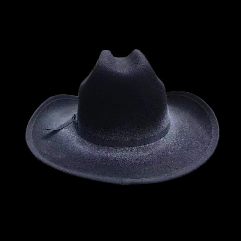 Schwarzer Gealterter Woll-Cowboy-Hut mit Schleife