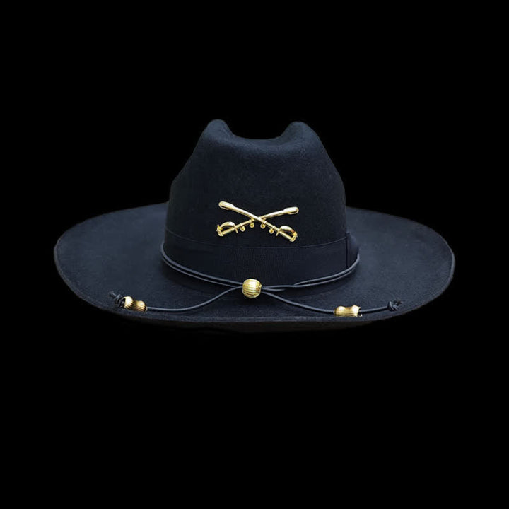 Schwarzer Woll-Cowboyhut mit goldenem Kavalleriedekor - Schwarz - M (22"-22 7/8") - image 0