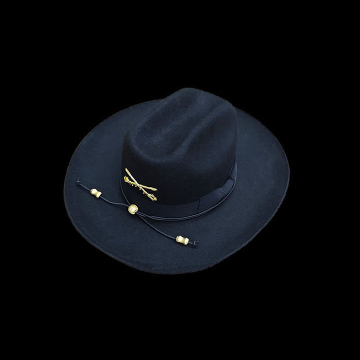 Schwarzer Woll-Cowboyhut mit goldenem Kavalleriedekor