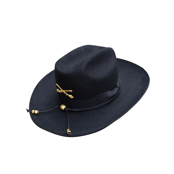 Schwarzer Woll-Cowboyhut mit goldenem Kavalleriedekor