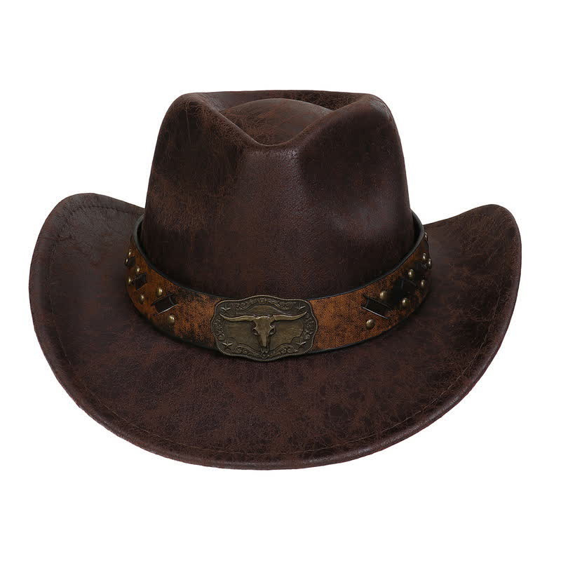 Longhorn Bull Vintage Imitation Leather Crack Cowboy Hat - image 3