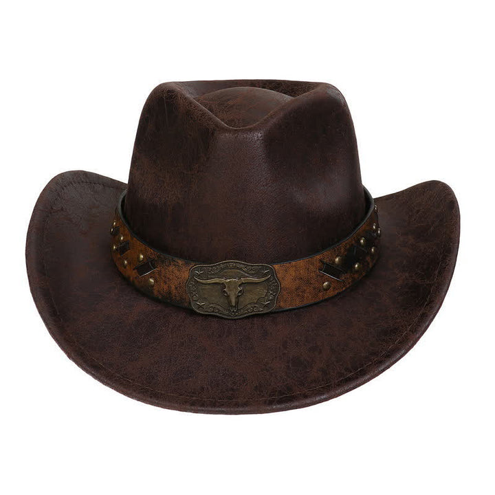 Longhorn Bull Vintage Imitation Leather Crack Cowboy Hat - image 3