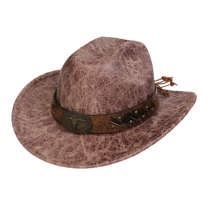 Longhorn Bull Vintage Imitation Leather Crack Cowboy Hat - Khaki - Stil Nr. 2 - M (22"-22 7/8") - image 19