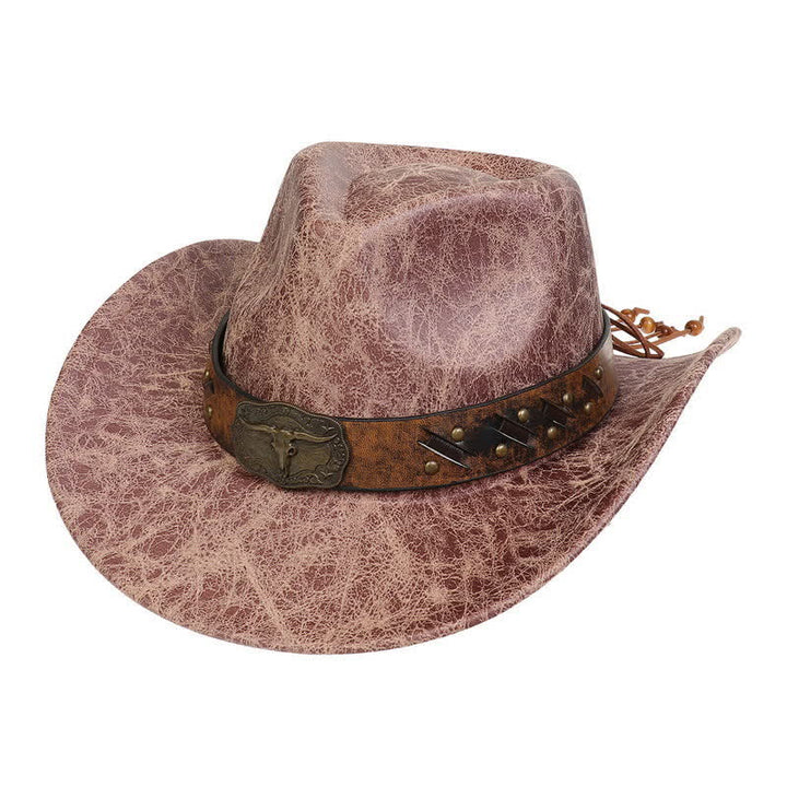 Longhorn Bull Vintage Imitation Leather Crack Cowboy Hat - Khaki - Stil Nr. 1 - M (22"-22 7/8") - image 9