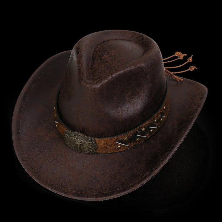 Longhorn Bull Vintage Imitation Leather Crack Cowboy Hat - image 0