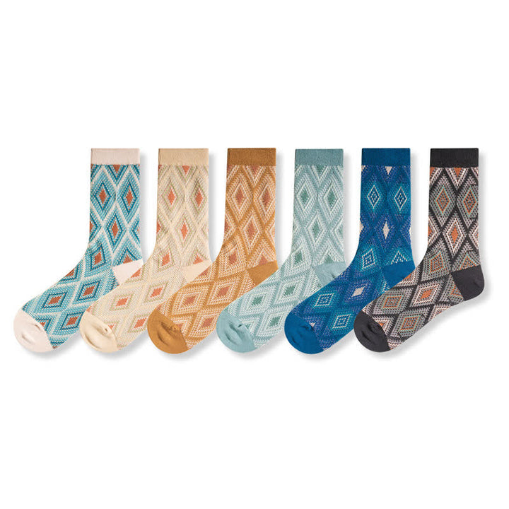 Trendige lustige Mosaik-Diamant-Baumwollsocken