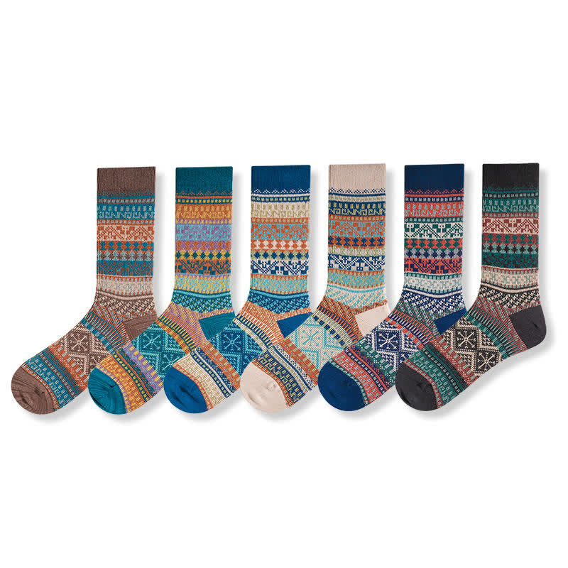 Baumwollsocken mit geometrischen Mustern im Vintage-Stil