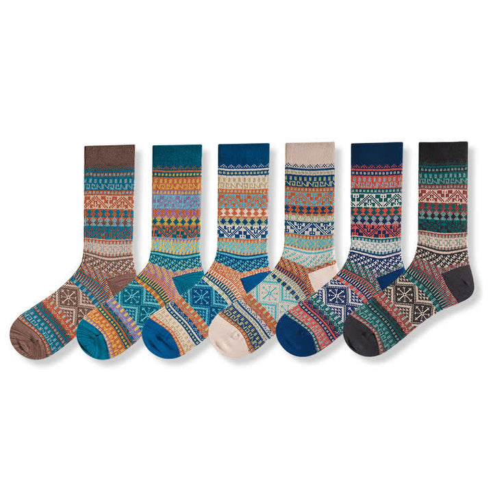 Baumwollsocken mit geometrischen Mustern im Vintage-Stil
