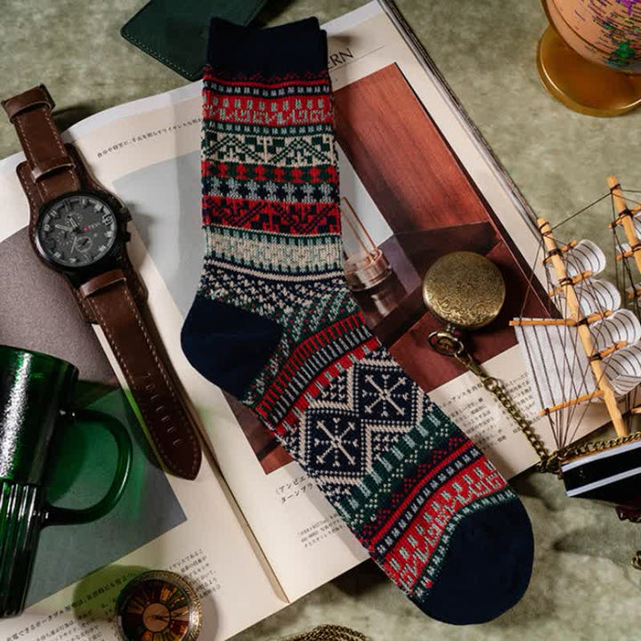 Baumwollsocken mit geometrischen Mustern im Vintage-Stil