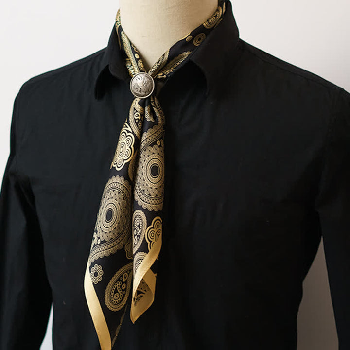 Schwarz Gold Luxus Paisley Halstuch mit Halstuch-Schnalle