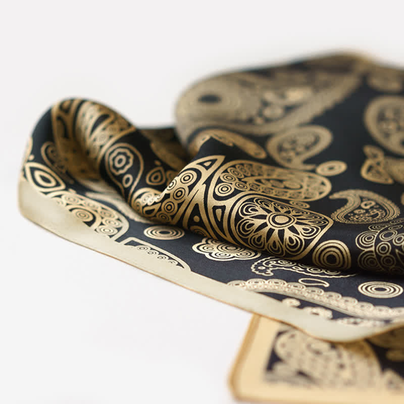 Schwarz Gold Luxus Paisley Halstuch mit Halstuch-Schnalle
