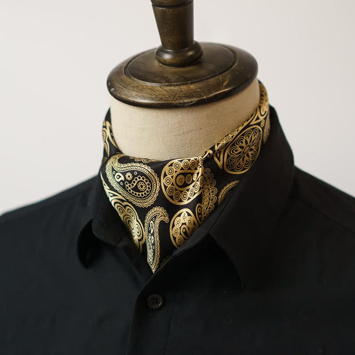 Schwarz Gold Luxus Paisley Halstuch mit Halstuch-Schnalle