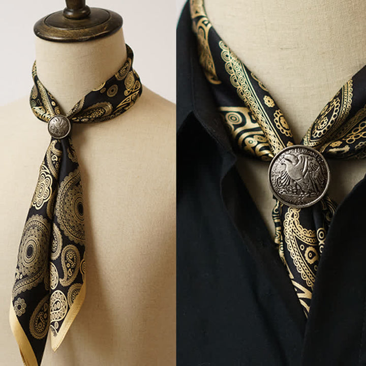 Schwarz Gold Luxus Paisley Halstuch mit Halstuch-Schnalle