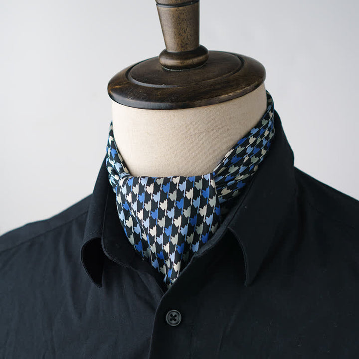 Marineblauer Hahnentritt-Quadratschal mit Schalschnalle
