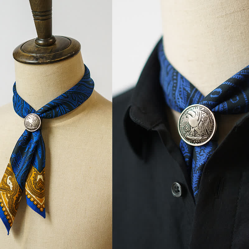 Exotisches Paisley-bedrucktes quadratisches Halstuch mit Schalschnalle - Königsblau - image 6