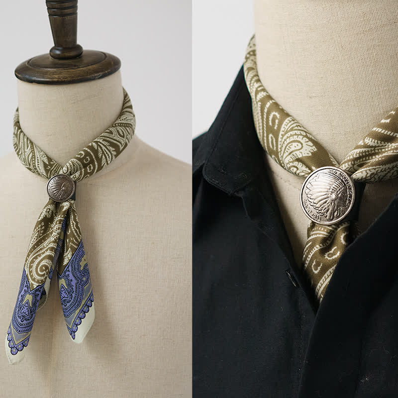 Exotisches Paisley-bedrucktes quadratisches Halstuch mit Schalschnalle - Olive - image 0