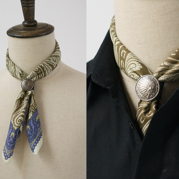 Exotisches Paisley-bedrucktes quadratisches Halstuch mit Schalschnalle - Olive - image 0