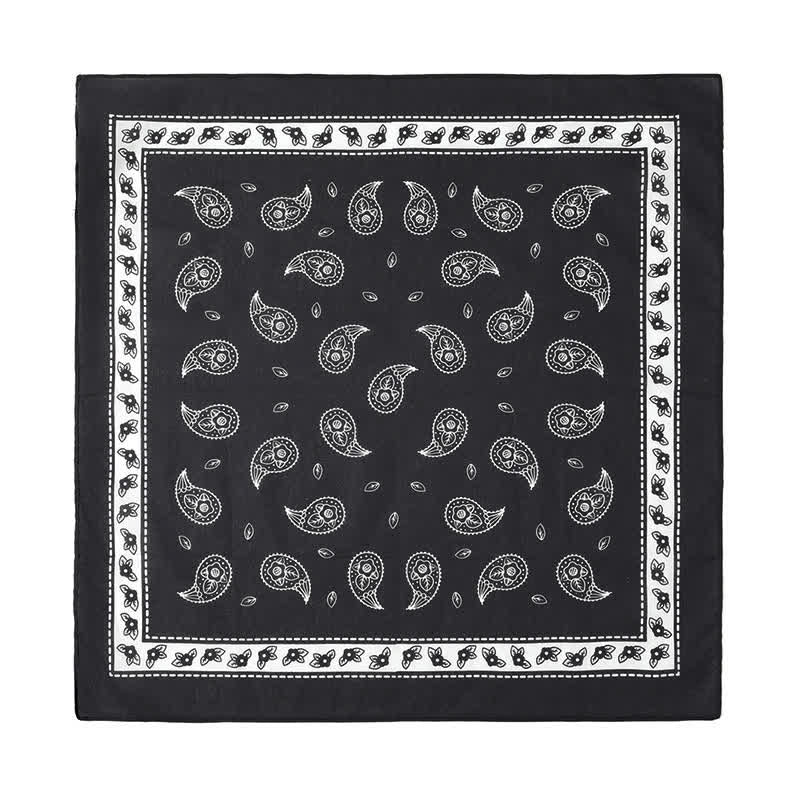 Schwarzes kleines Paisley-Quadrattuch mit Leder-Löwen-Schalbuckle