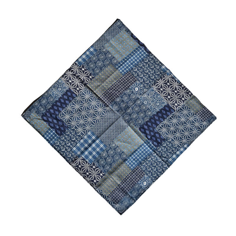 Vintage-Blau-Patchwork-Geometrisches Muster-Quadrat-Schal