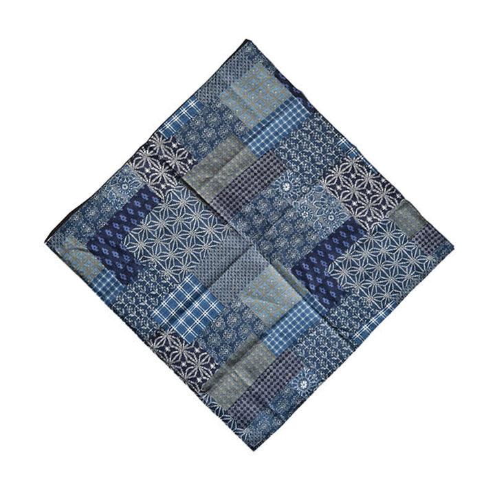 Vintage-Blau-Patchwork-Geometrisches Muster-Quadrat-Schal