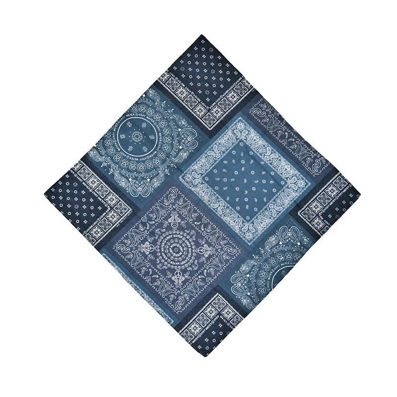 Vintage-Blau-Patchwork-Geometrisches Muster-Quadrat-Schal