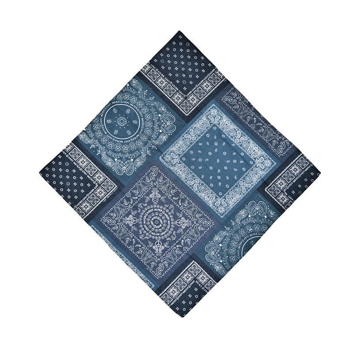 Vintage-Blau-Patchwork-Geometrisches Muster-Quadrat-Schal