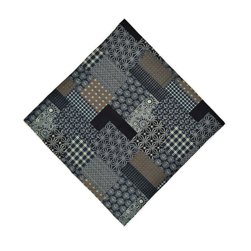 Vintage-Blau-Patchwork-Geometrisches Muster-Quadrat-Schal
