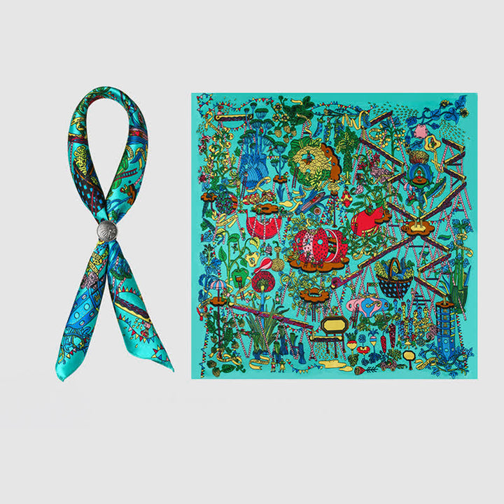 Cyan Botanischer Paradies-Quadratschal mit Schalspange