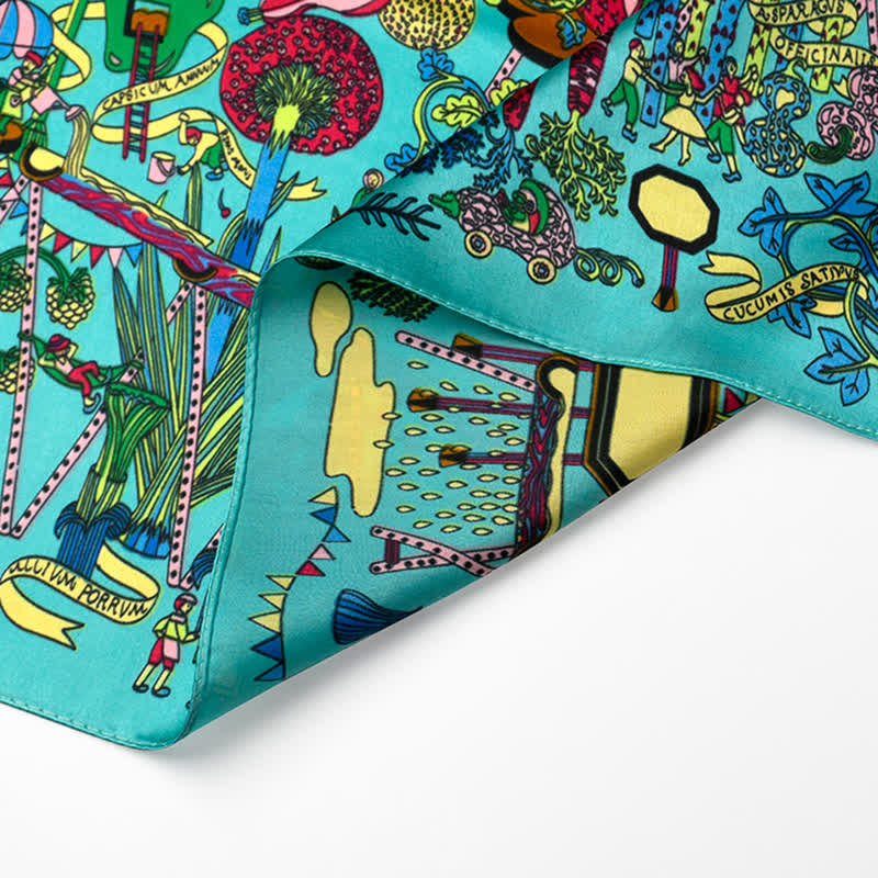 Cyan Botanischer Paradies-Quadratschal mit Schalspange