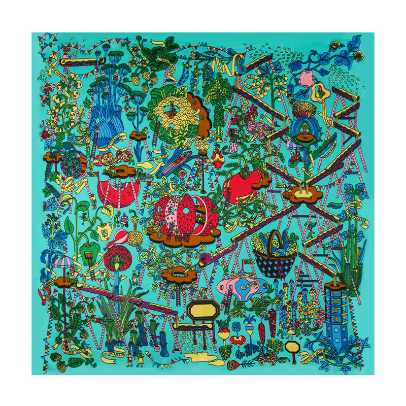 Cyan Botanischer Paradies-Quadratschal mit Schalspange