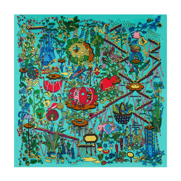 Cyan Botanischer Paradies-Quadratschal mit Schalspange