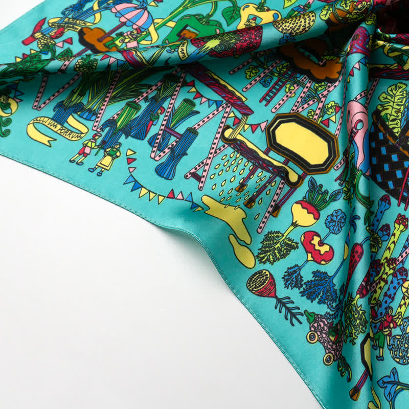 Cyan Botanischer Paradies-Quadratschal mit Schalspange